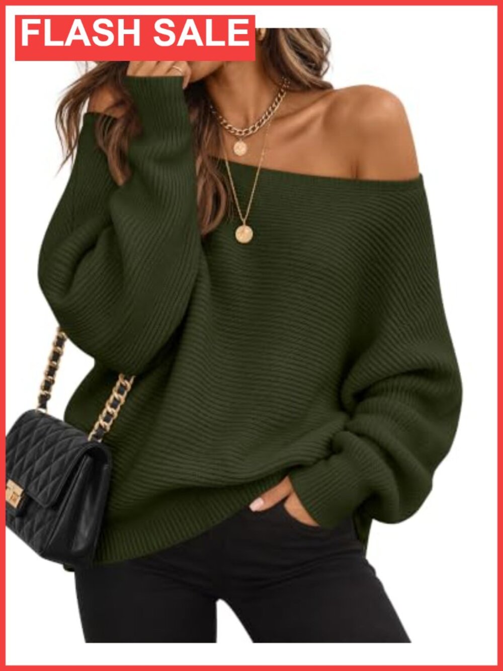 Womens Off Shoulder Oversized Knit Sweater Dolman Sleeve Pullover